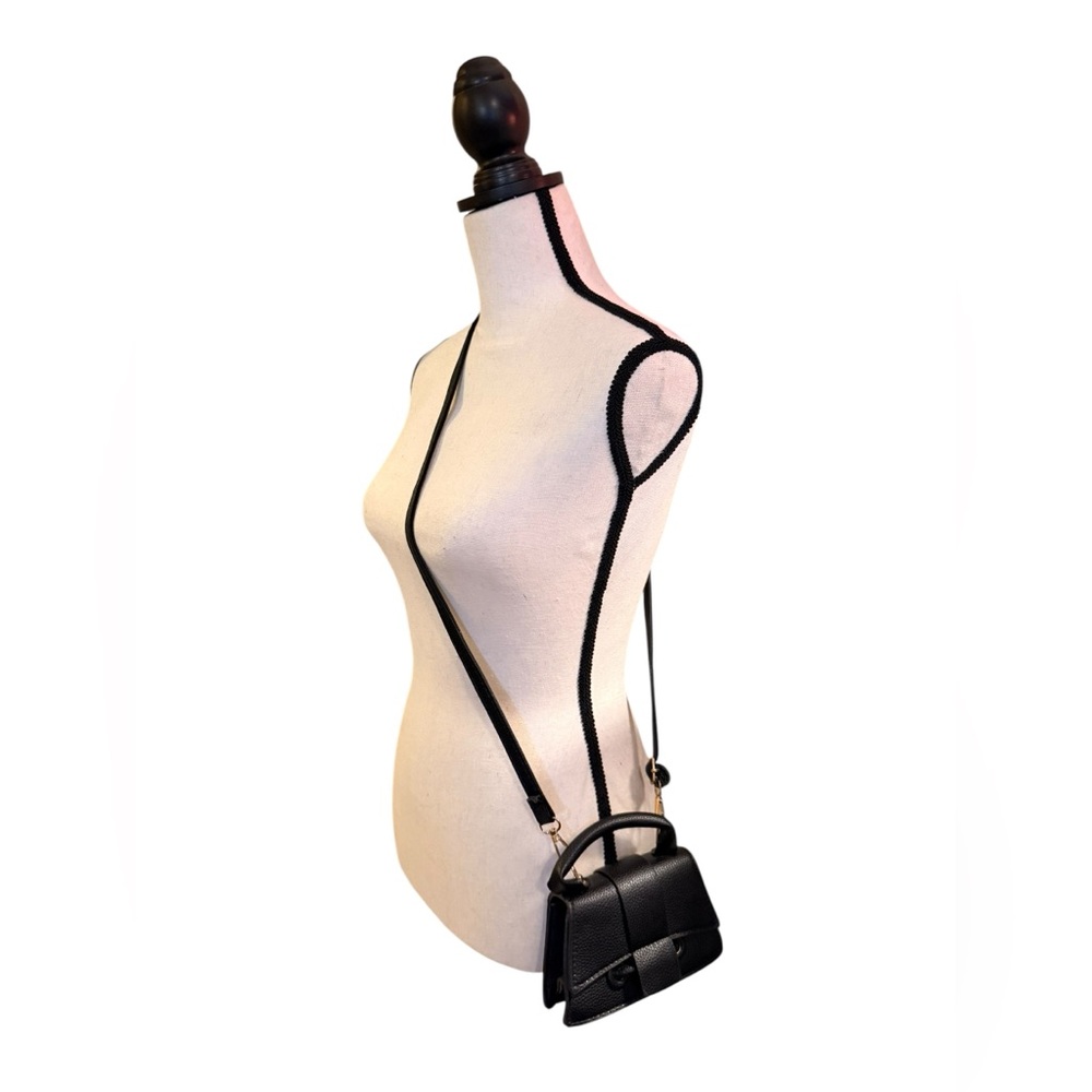 Mini Black Top Handle Crossbody Bag | Small Structured Satchel - Picture 2 of 3